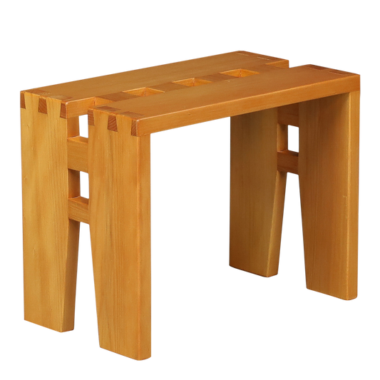 French Post Modern : solid pinewood stool with cut-out design