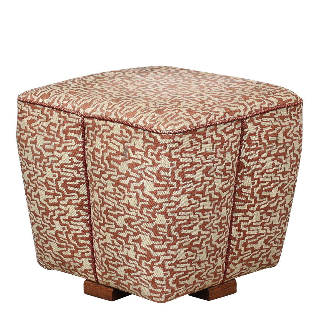 1930s Jindřich Halabala : square Art Deco upholstered tabouret