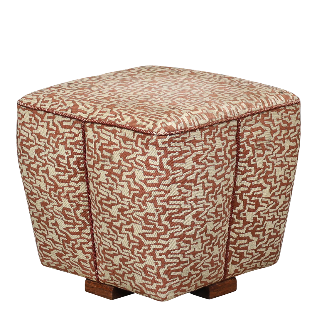 1930s Jindřich Halabala : square Art Deco upholstered tabouret