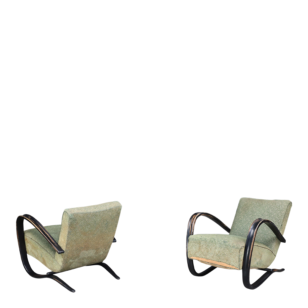 1930s Jindřich Halabala : pair of H269 lounge chairs, Czech