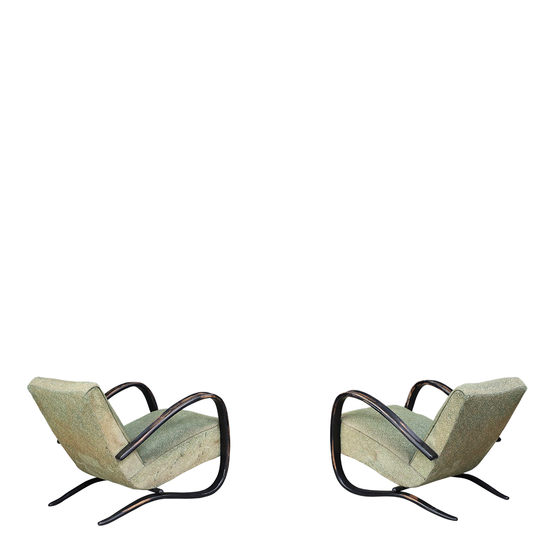 1930s Jindřich Halabala : pair of H269 lounge chairs, Czech