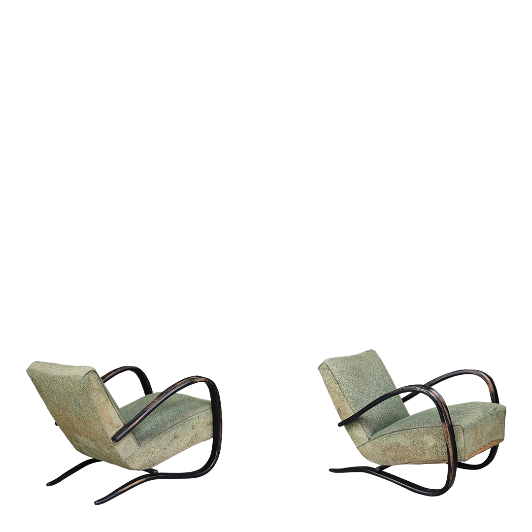 1930s Jindřich Halabala : pair of H269 lounge chairs, Czech