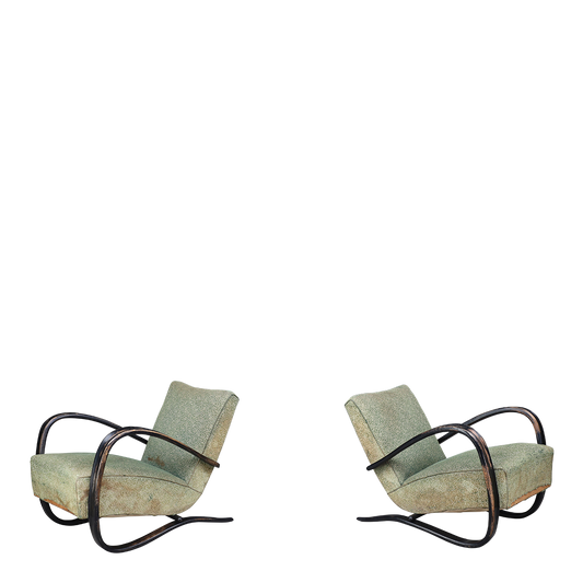 1930s Jindřich Halabala : pair of H269 lounge chairs, Czech