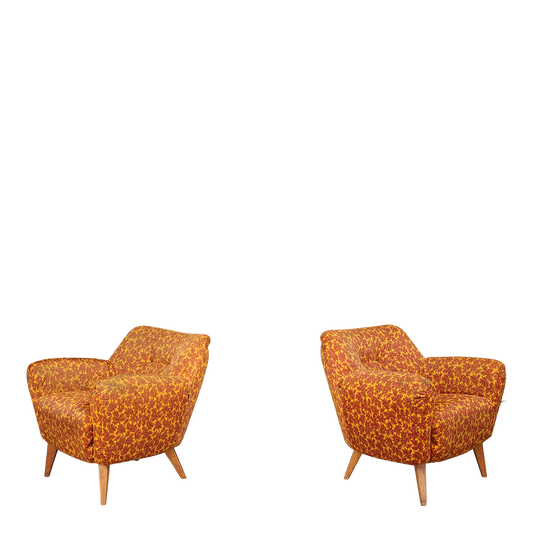 1950s Italian : pair patterned orange lounge chairs