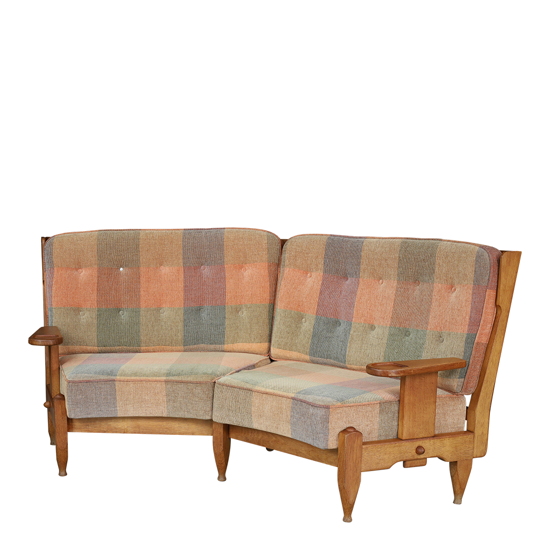 1950s Guillerme and Chambron : solid oakwood curved settee