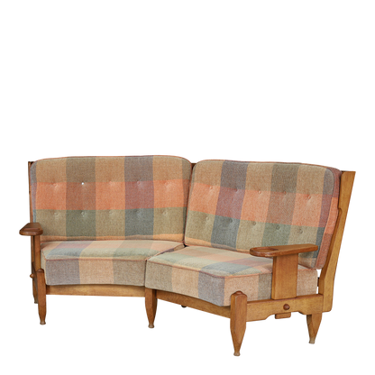 1950s Guillerme and Chambron : solid oakwood curved settee