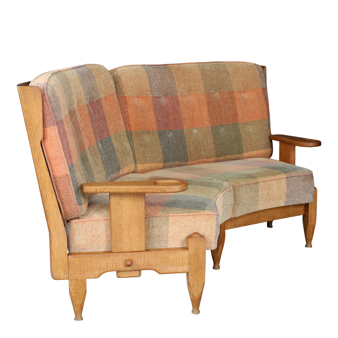 1950s Guillerme and Chambron : solid oakwood curved settee