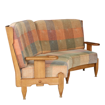 1950s Guillerme and Chambron : solid oakwood curved settee