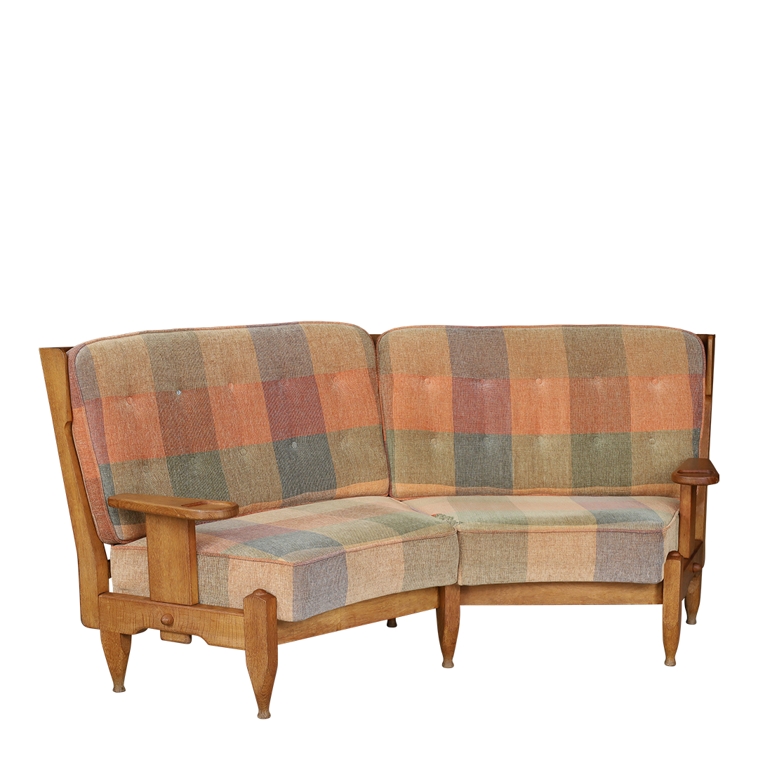 1950s Guillerme and Chambron : solid oakwood curved settee