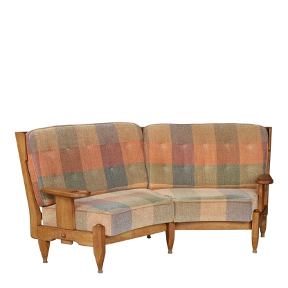 1950s Guillerme and Chambron : solid oakwood curved settee