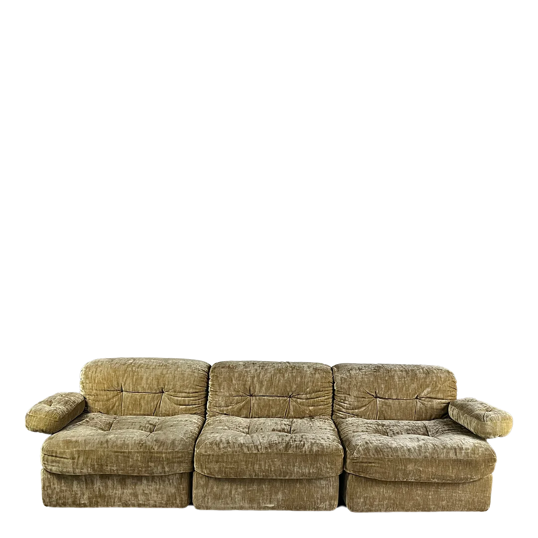 1970s German : five piece gold tufted velvet sectional sofa