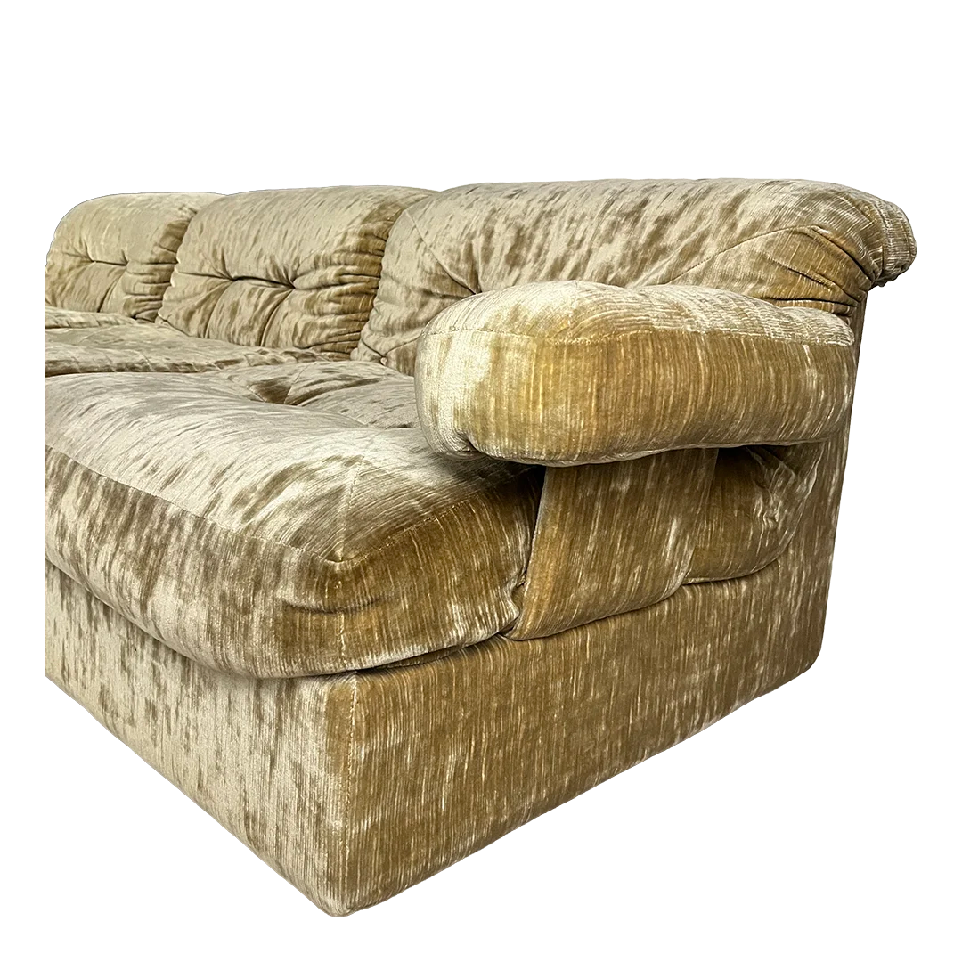 1970s German : five piece gold tufted velvet sectional sofa
