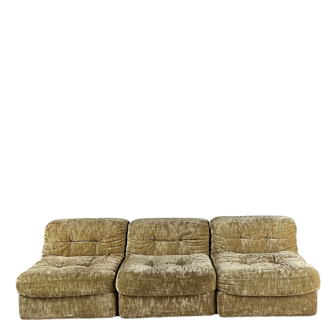 1970s German : five piece gold tufted velvet sectional sofa