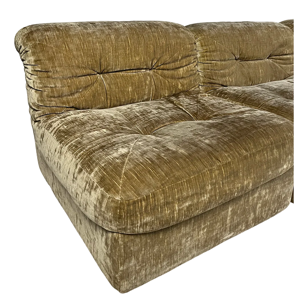 1970s German : five piece gold tufted velvet sectional sofa