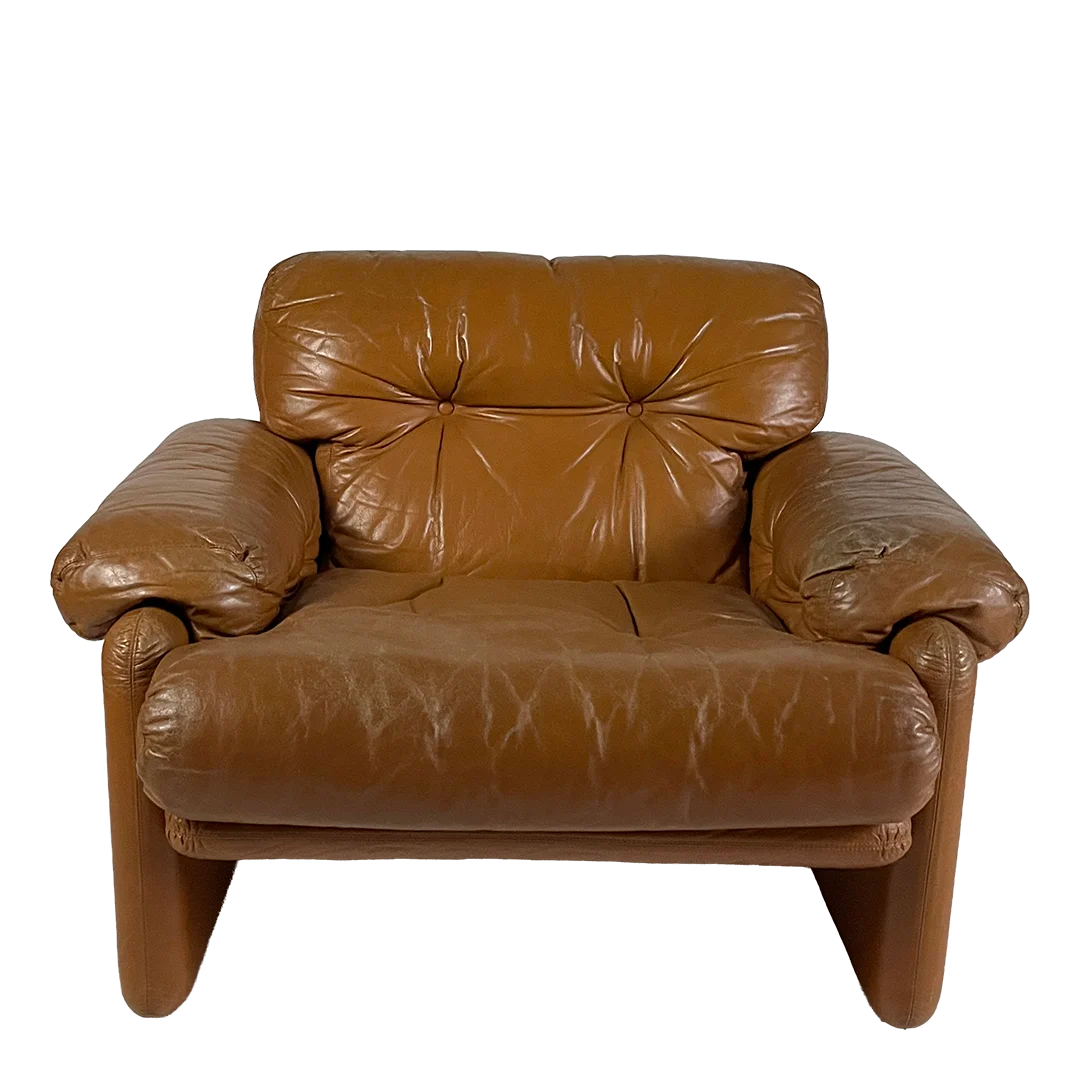 1970 Norwegian : caramel leather lounge chair for Lied Møbler