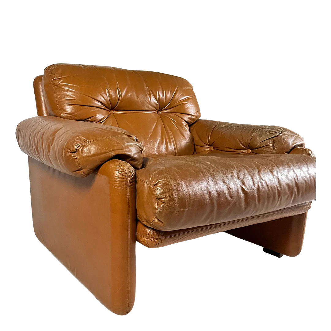 1970 Norwegian : caramel leather lounge chair for Lied Møbler