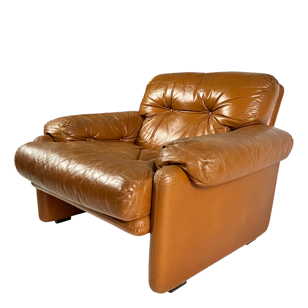 1970 Norwegian : caramel leather lounge chair for Lied Møbler