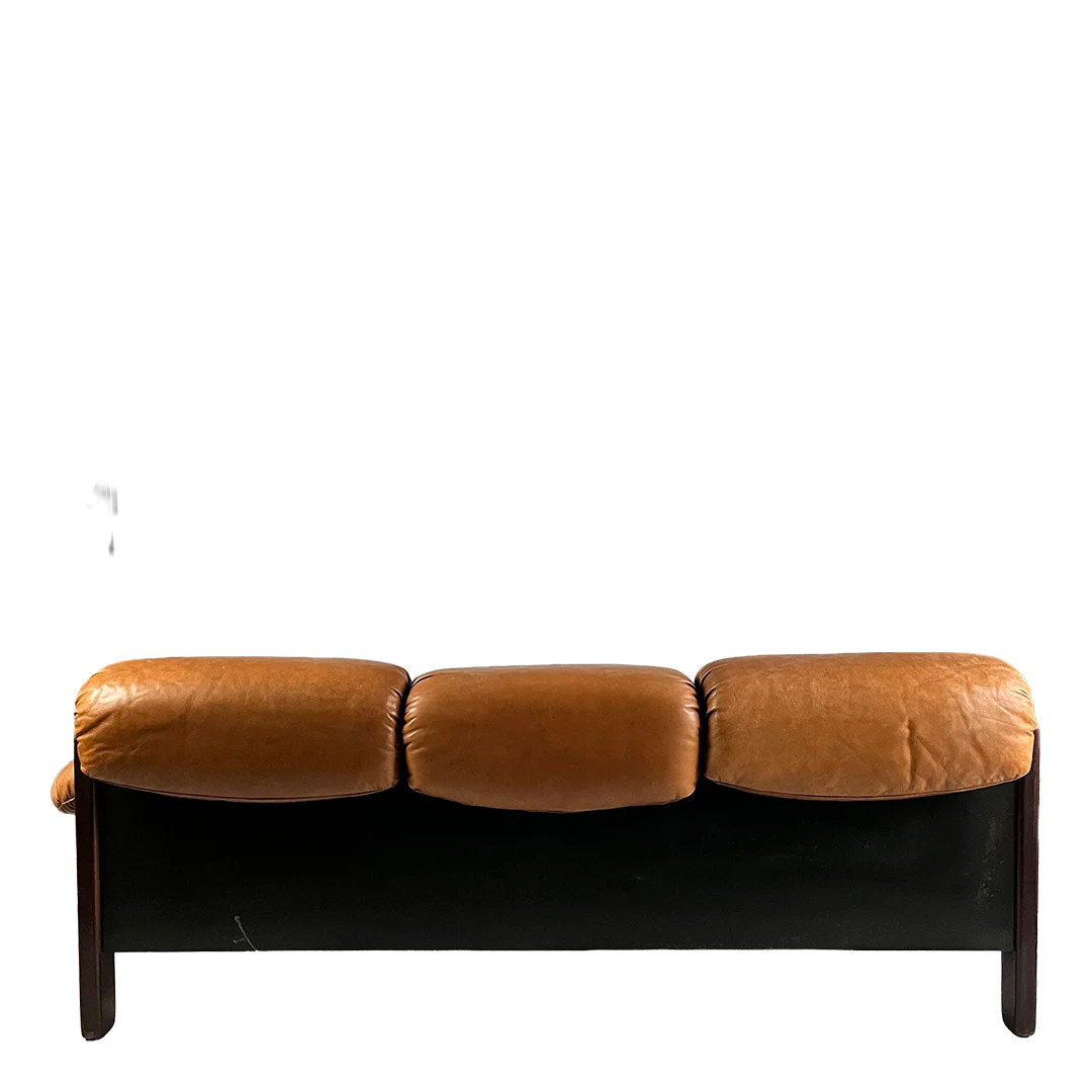 1970 Norwegian : 3-seat cognac leather sofa for Lied Møbler