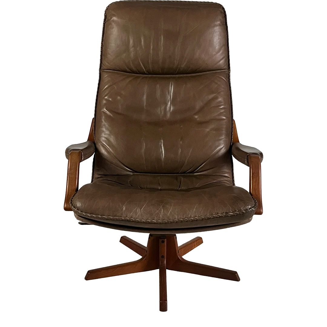 1970s Berg : fully adjustable leather armchair with ottoman, Norway