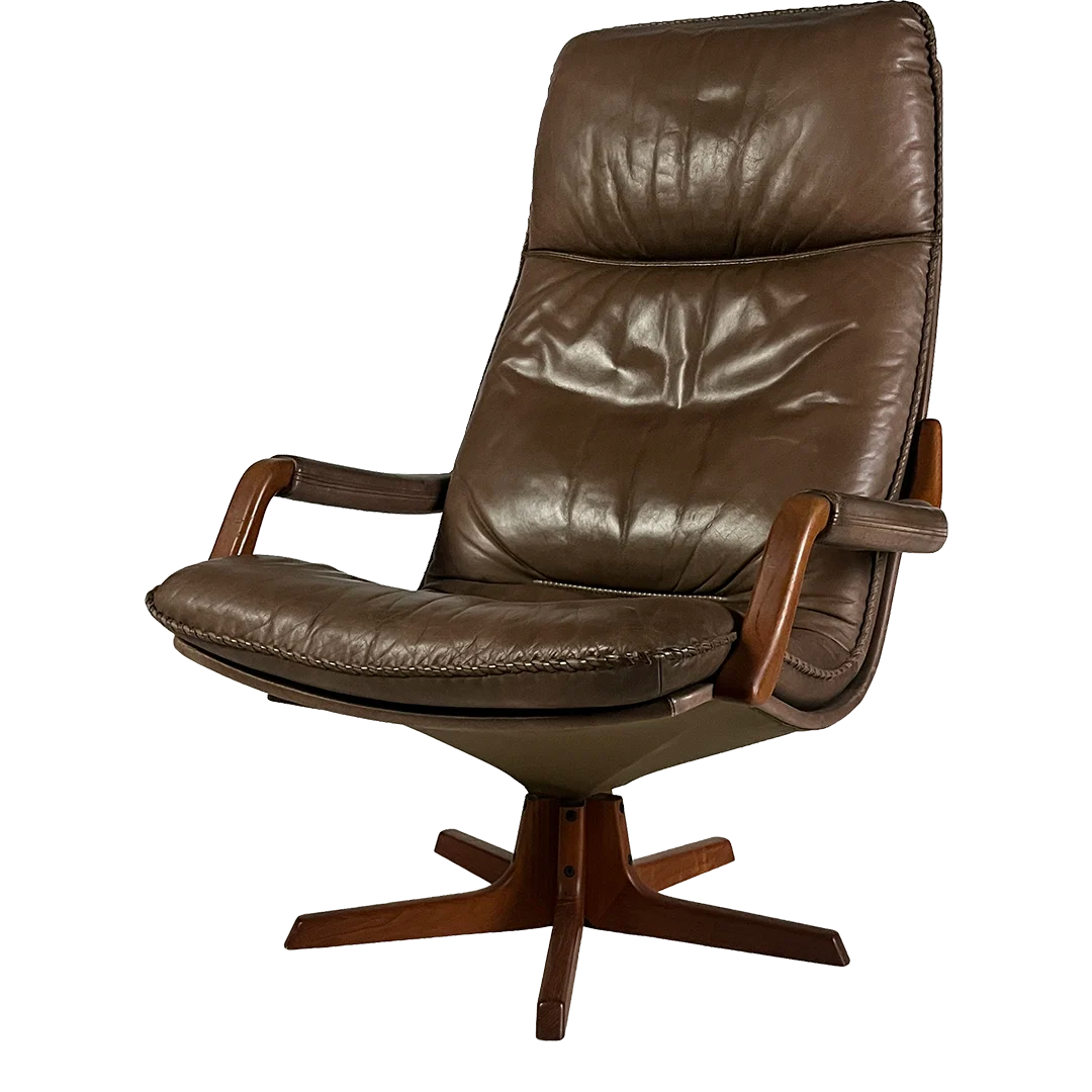 1970s Berg : fully adjustable leather armchair with ottoman, Norway