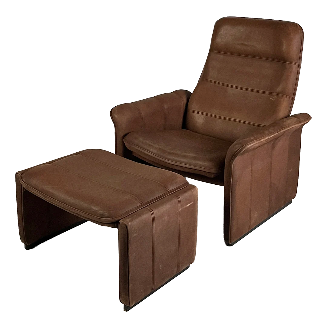 1970s De Sede : brown buffalo leather DS 50 lounge chair + ottoman
