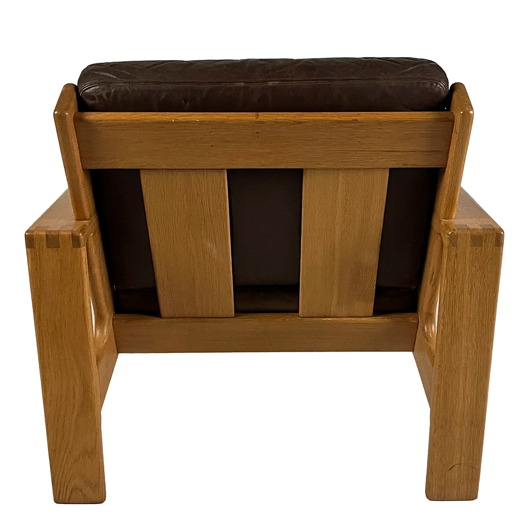 1970s Asko Pajamies : leather & oakwood "Bonanza" lounge chair, Finland