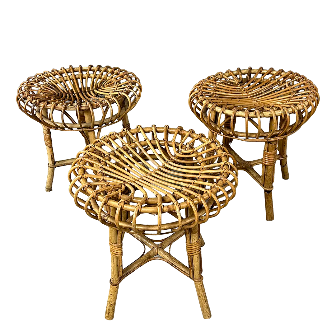 1950s Franco Albini : bamboo and radiating rattan stool
