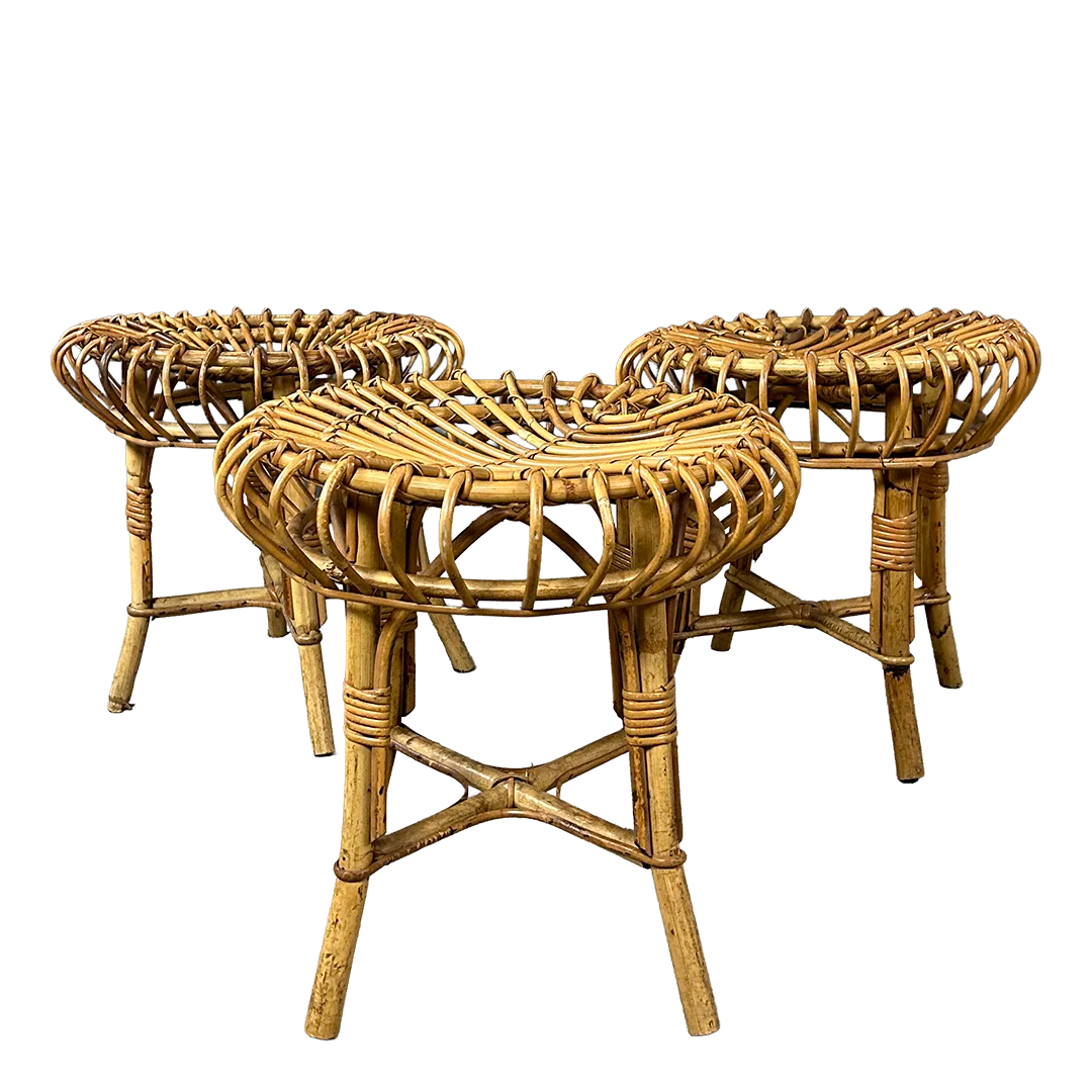 1950s Franco Albini : bamboo and radiating rattan stool