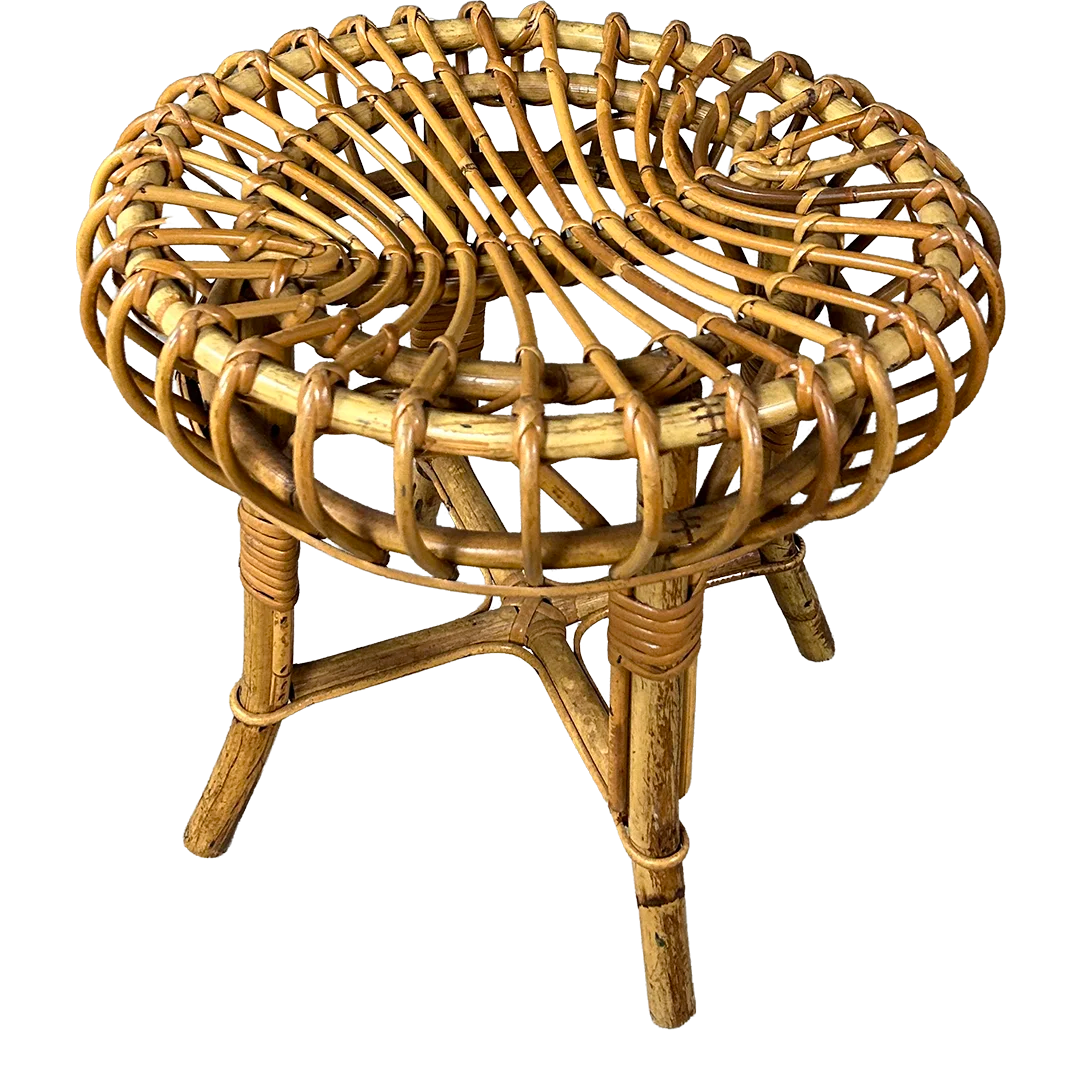 1950s Franco Albini : bamboo and radiating rattan stool