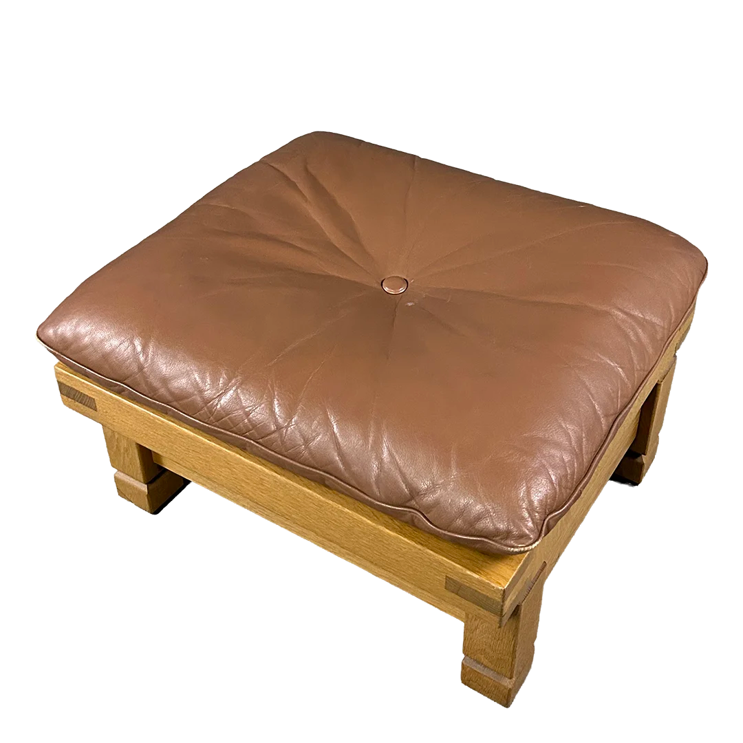 1970s Klaus Rausch : solid oakwood & leather brutalist lounge chair + ottoman