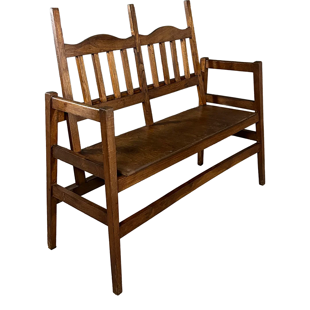 1920s Belgian : Low Countries solid oakwood scalloped bench