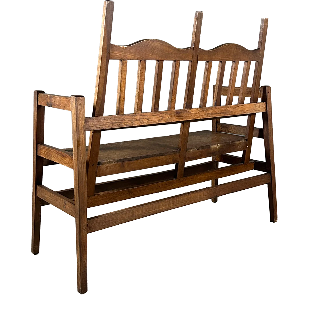 1920s Belgian : Low Countries solid oakwood scalloped bench