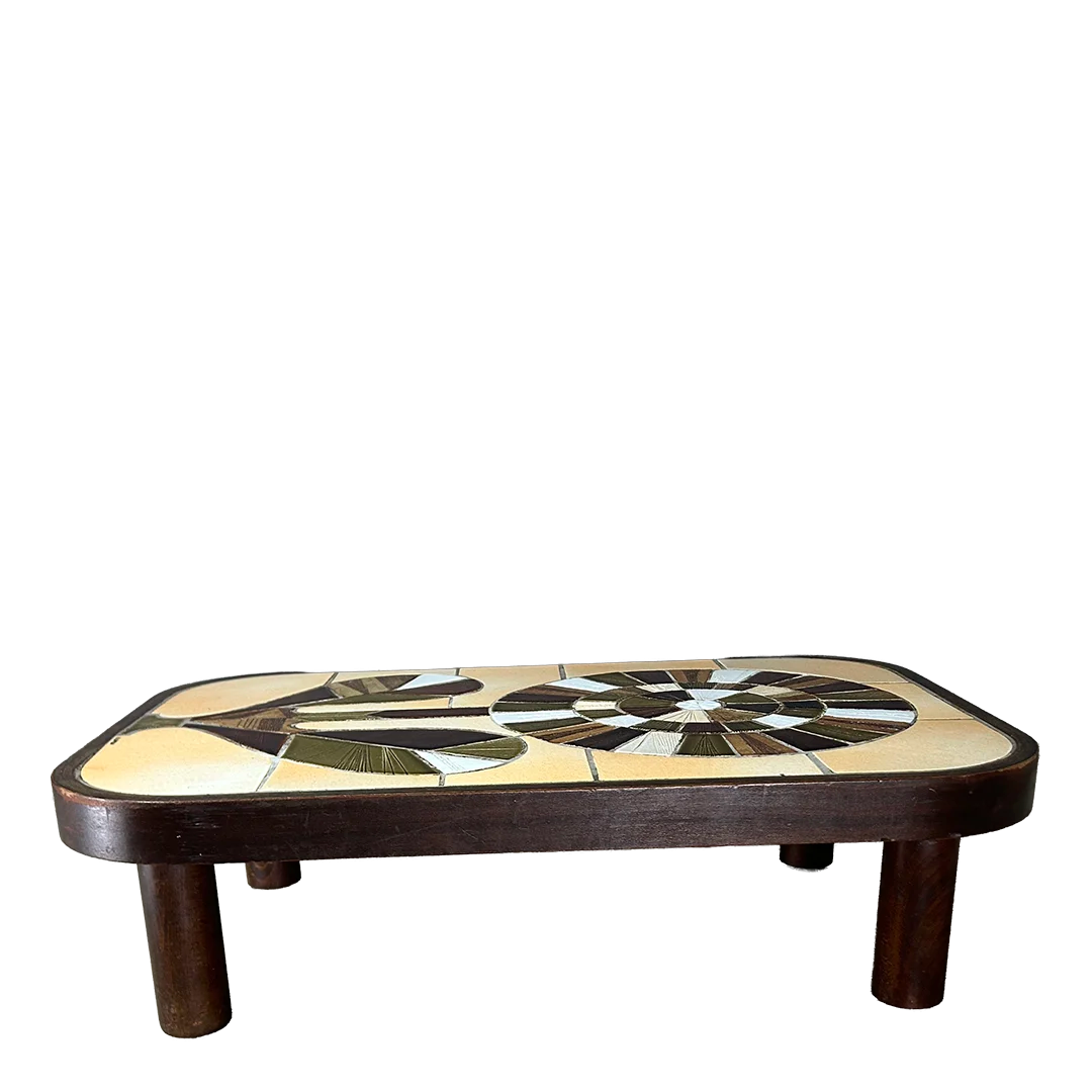 1970s Roger Capron : high gloss glazed ceramic "Floren" coffee table
