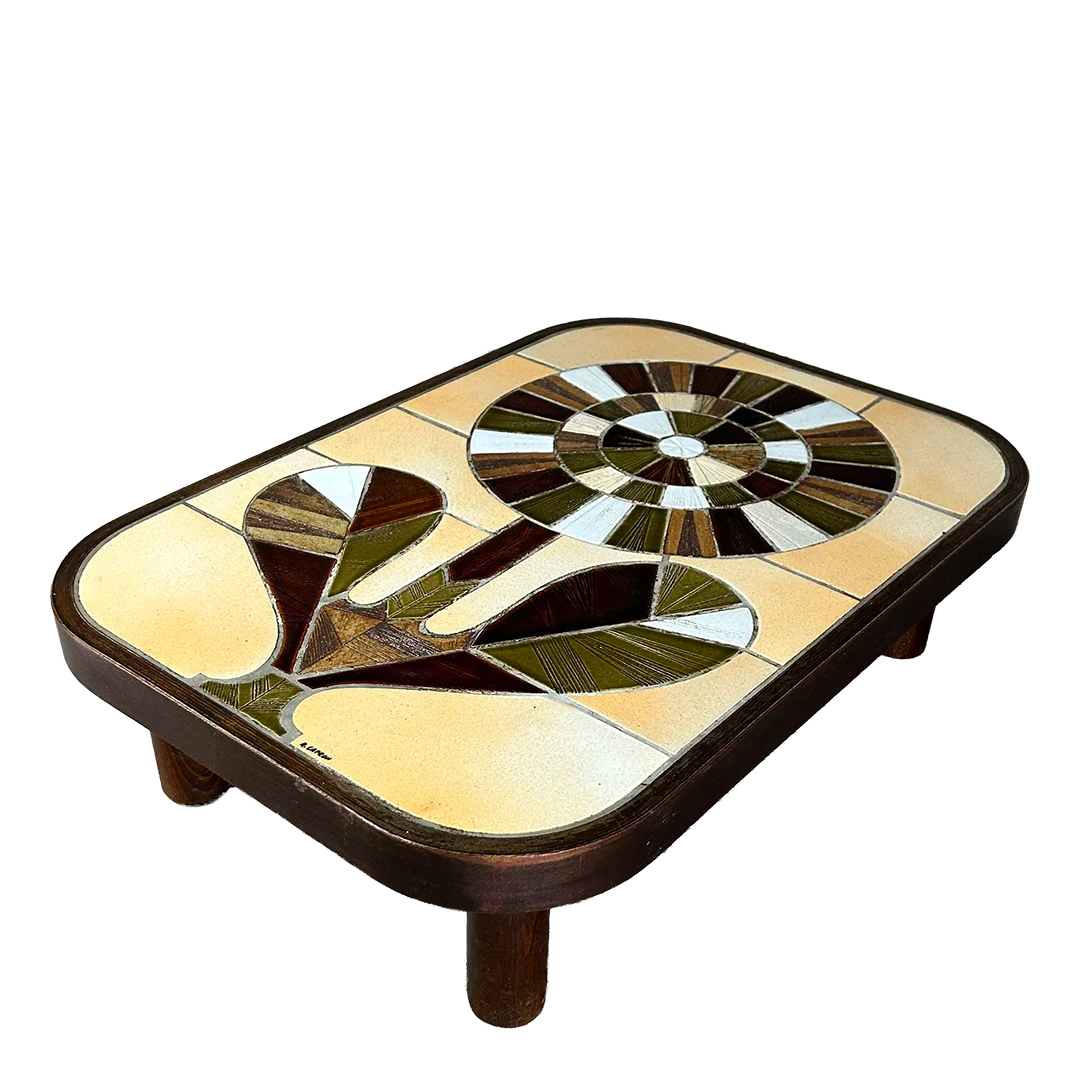 1970s Roger Capron : high gloss glazed ceramic "Floren" coffee table