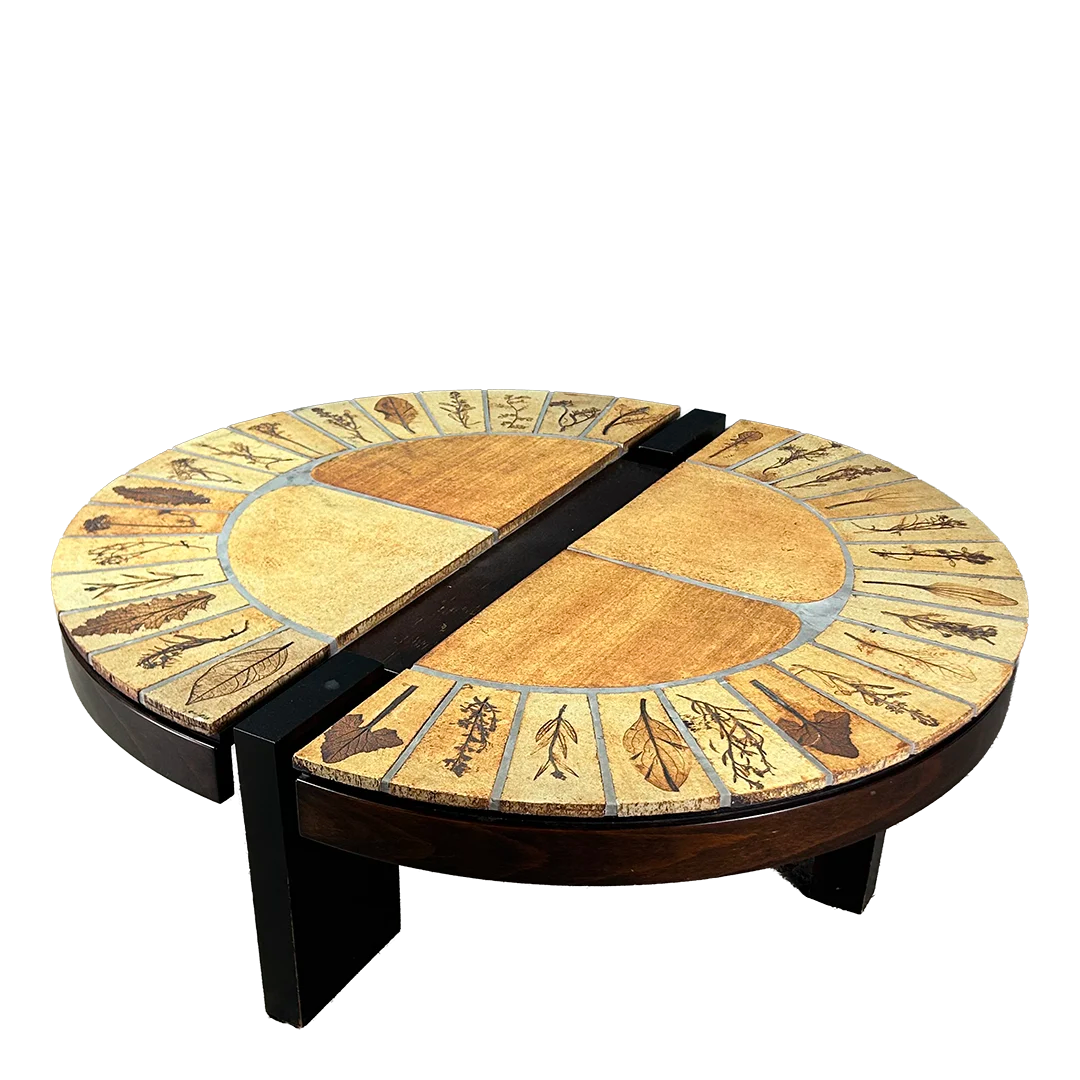 1950s Roger Capron : large 2-part "Herbier" 41" circular coffee table