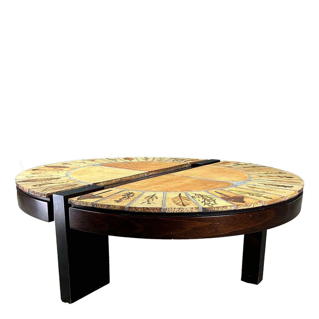 1950s Roger Capron : large 2-part "Herbier" 41" circular coffee table