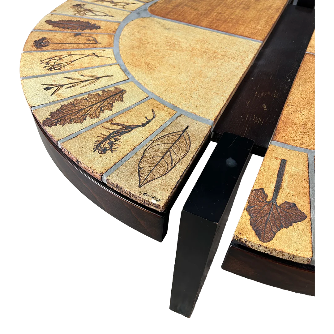 1950s Roger Capron : large 2-part "Herbier" 41" circular coffee table