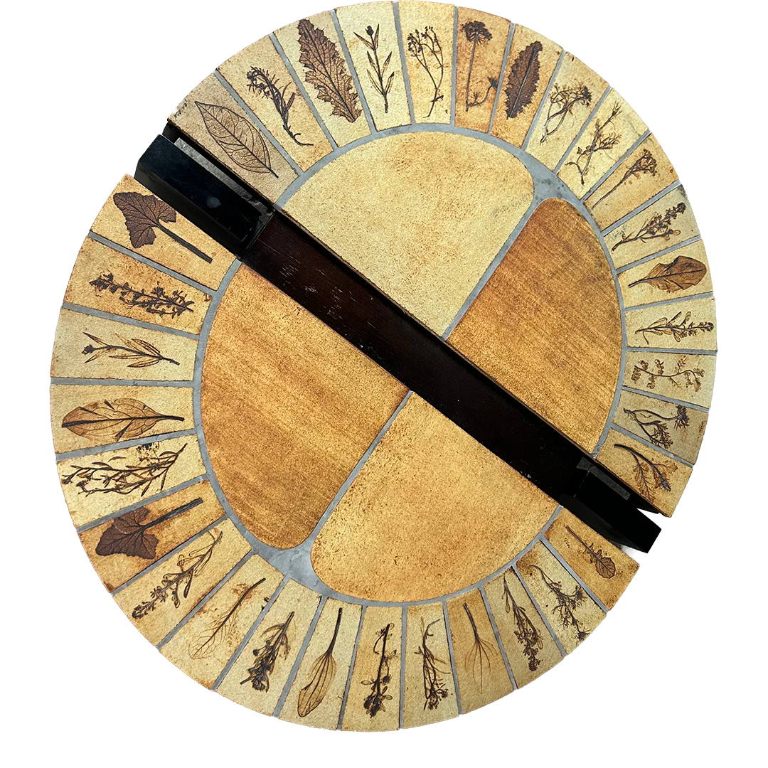 1950s Roger Capron : large 2-part "Herbier" 41" circular coffee table
