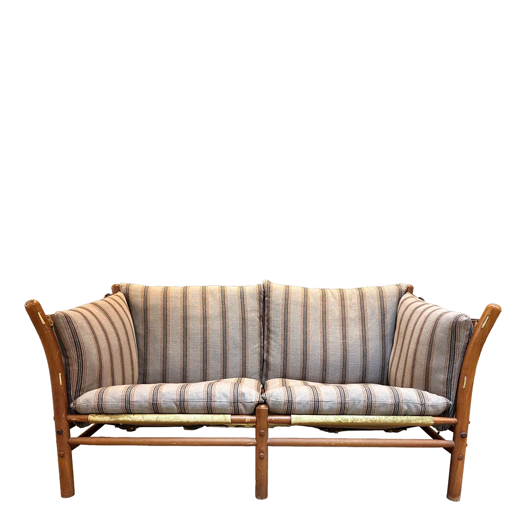 1970s Arne Norell : 2-seat light leather safari "Ilona" sofa, new upholstery