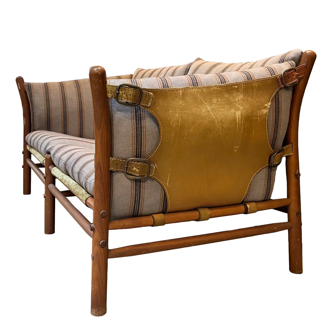 1970s Arne Norell : 2-seat light leather safari "Ilona" sofa, new upholstery