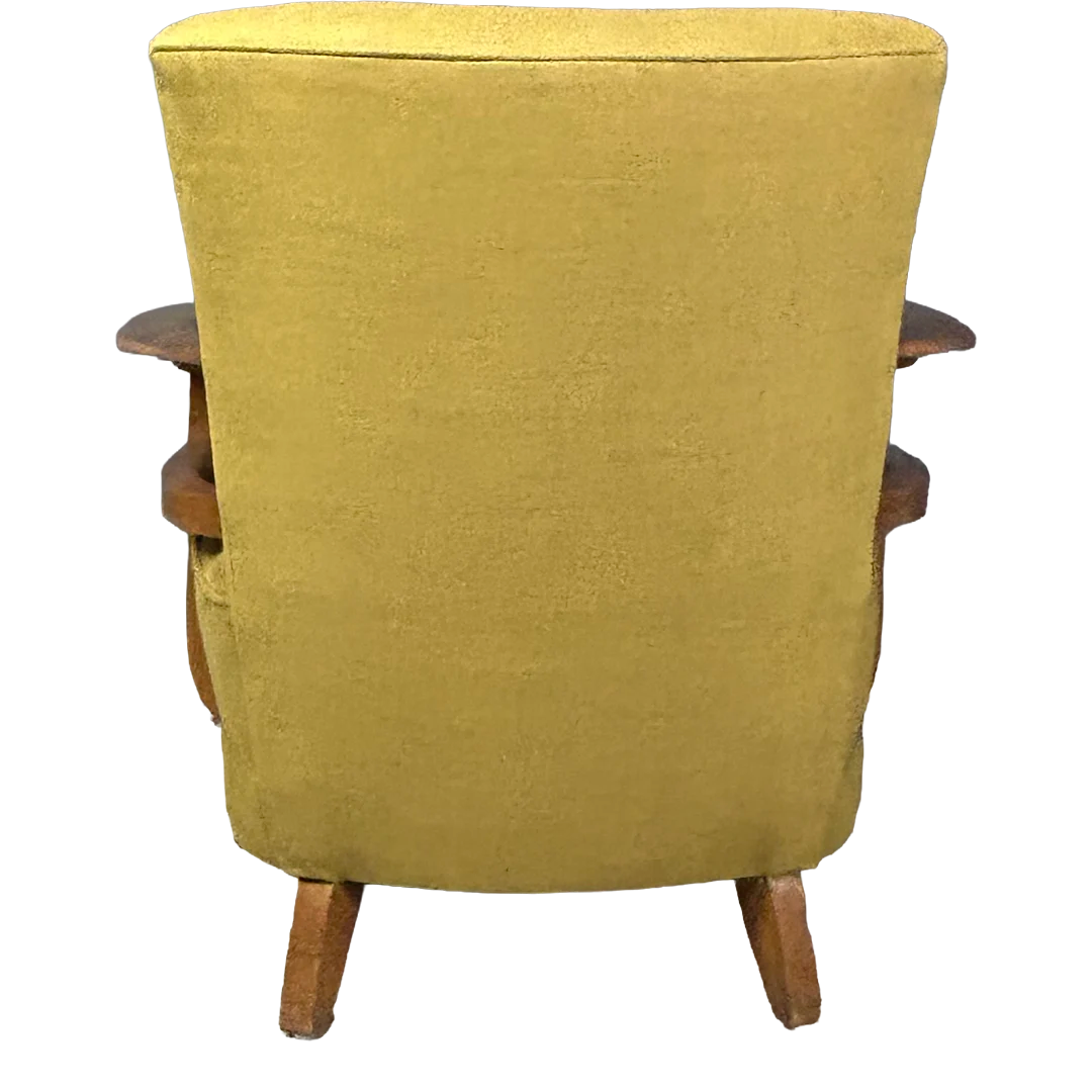 1940s French : compact post Deco beechwood armchair, new upholstery