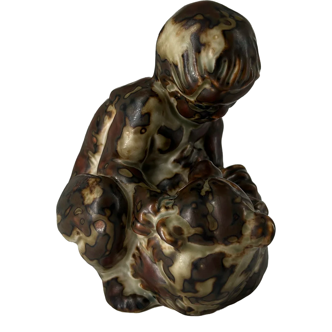 1958 Knud Kyhn : Boy with Bear, sung glazed ceramic, Denmark