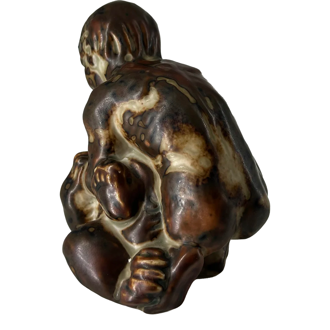 1958 Knud Kyhn : Boy with Bear, sung glazed ceramic, Denmark
