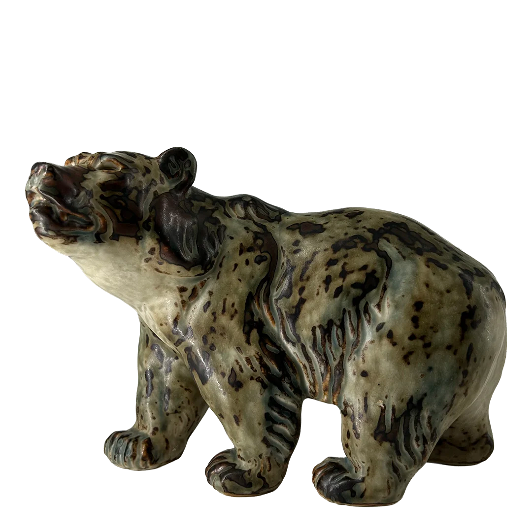 1955 Knud Kyhn : 8" Walking Bear, light sung glazed ceramic, Denmark