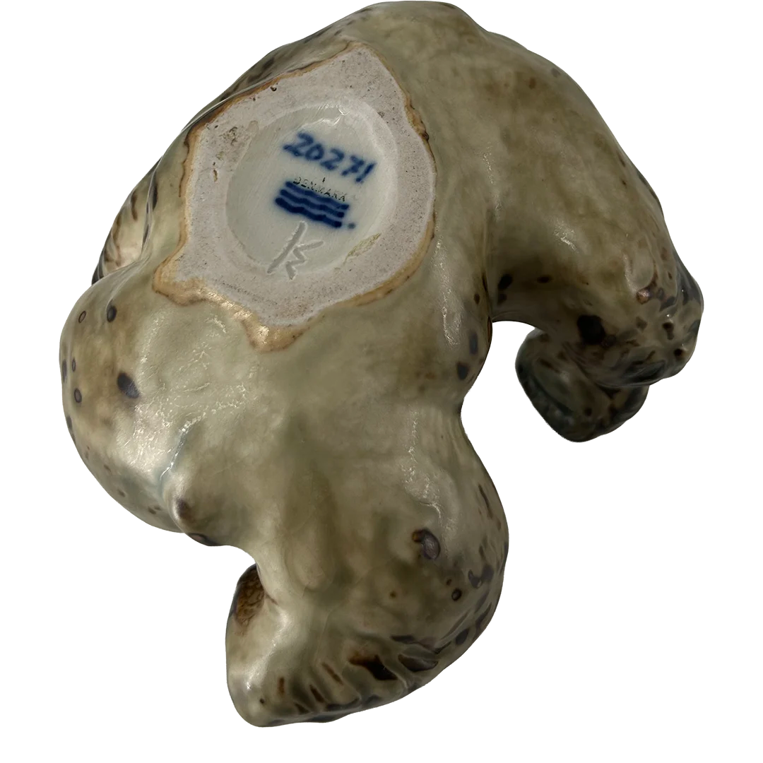 1955 Knud Kyhn : 6" Playful Bear, light sung glazed ceramic, Denmark
