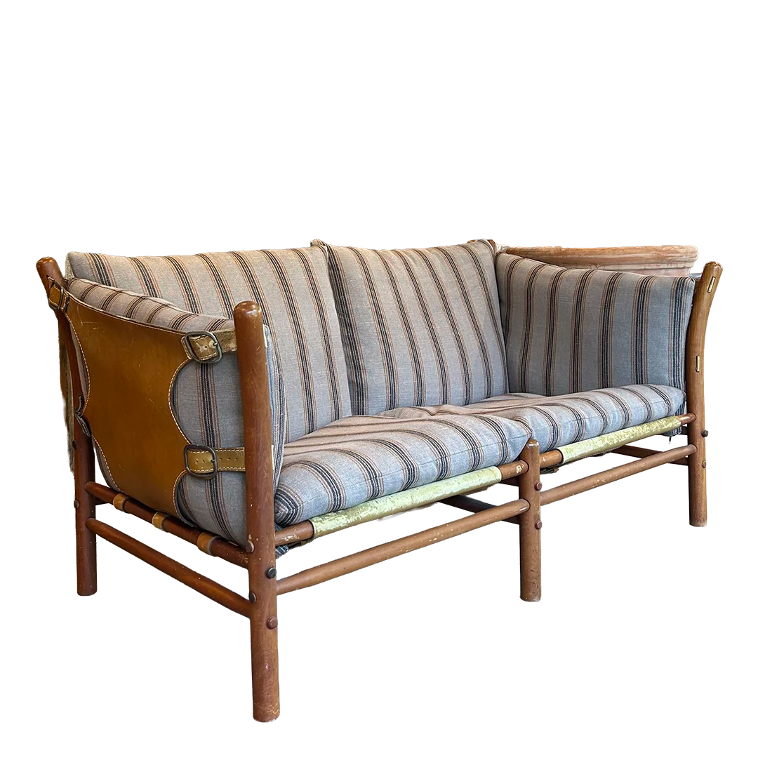 1970s Arne Norell : 2-seat light leather safari "Ilona" sofa, new upholstery