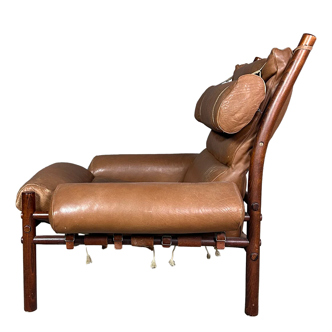 1970s Arne Norell : Pair "Inca" model leather lounge chairs + ottoman & table, Sweden