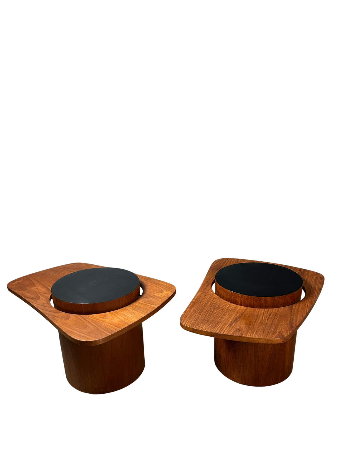1960s R.S. Associates : pair teakwood and black laminate end tables