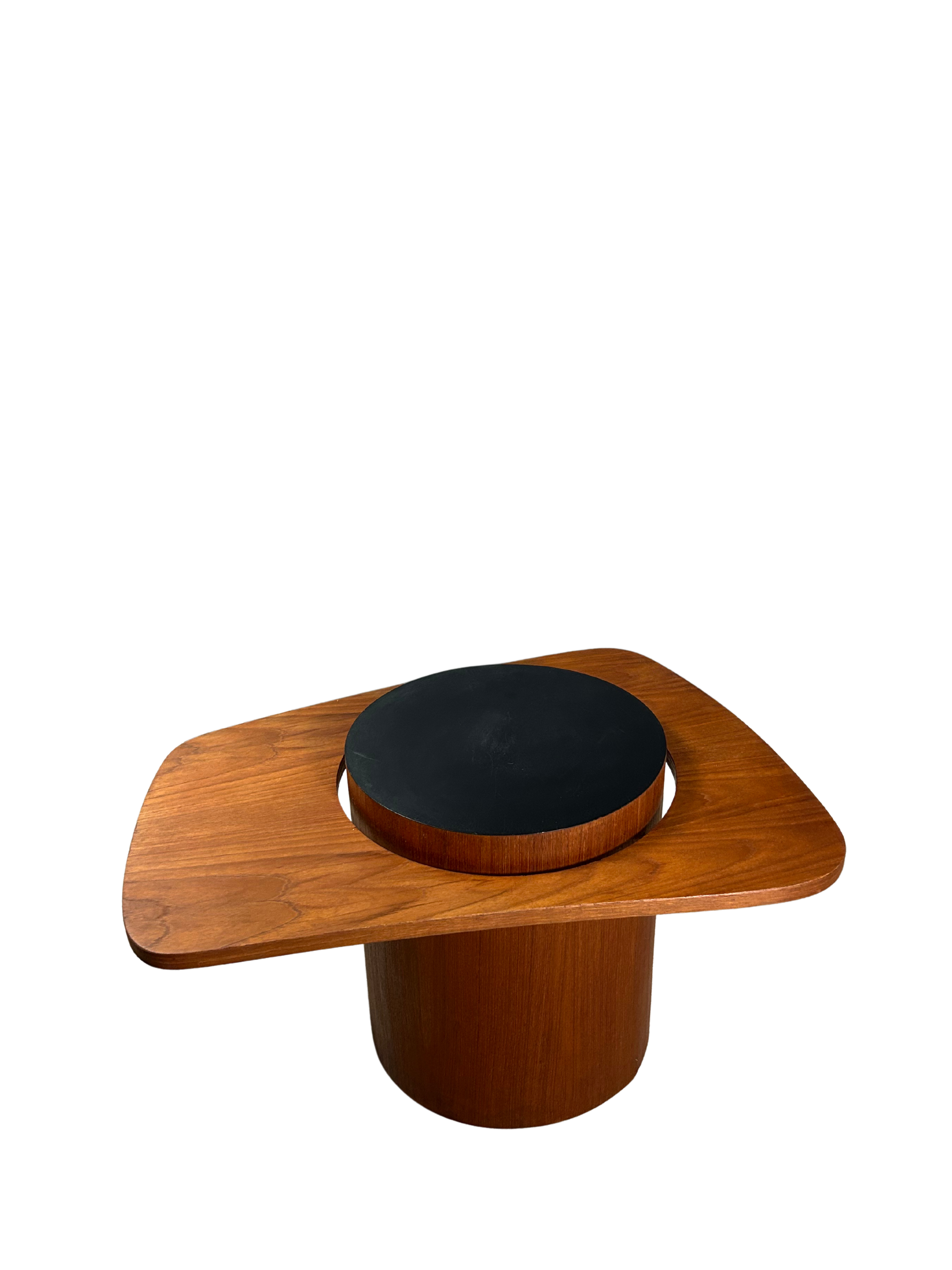 1960s R.S. Associates : pair teakwood and black laminate end tables