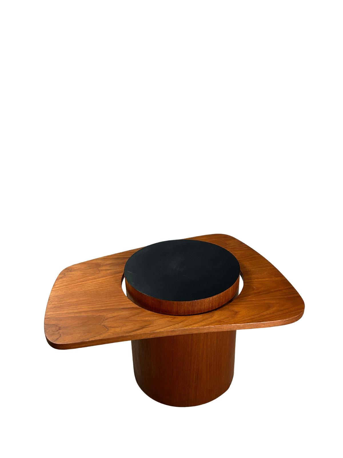 1960s R.S. Associates : pair teakwood and black laminate end tables